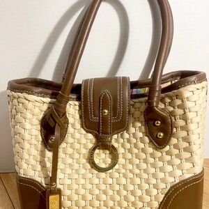 Chaps Tan and Brown Woven Tote